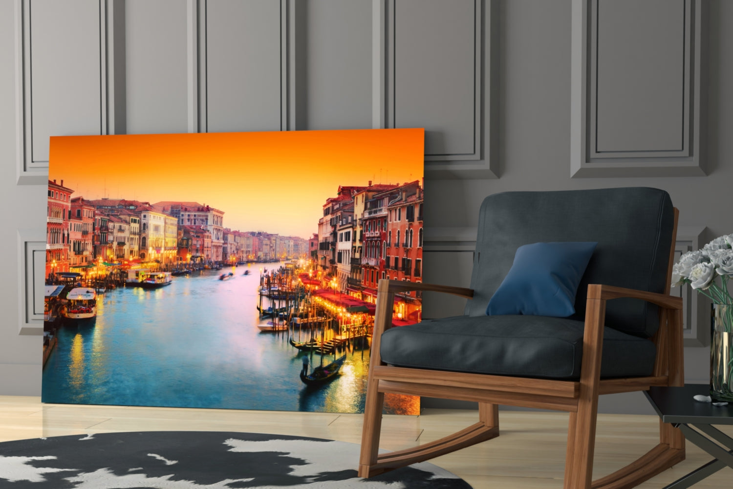 Orange Sunset Grand Canal Glass Wall Art