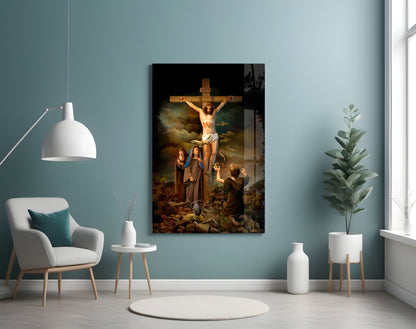 Crucifixion Scene at Golgotha Jesus Glass Wall Art