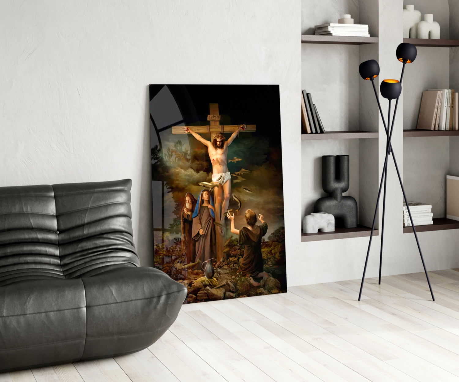 Crucifixion Scene at Golgotha Jesus Glass Wall Art