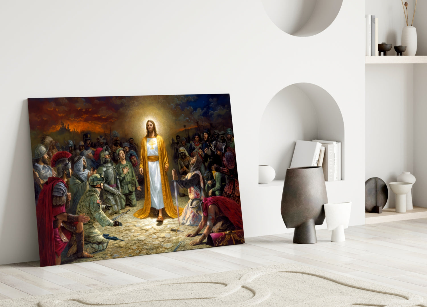 Golden Robe Among Soldiers Jesus Glass Wall Art