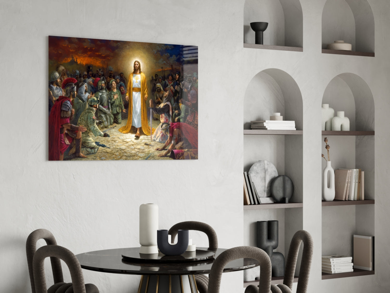 Golden Robe Among Soldiers Jesus Glass Wall Art