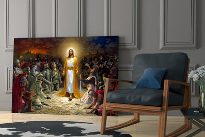 Golden Robe Among Soldiers Jesus Glass Wall Art