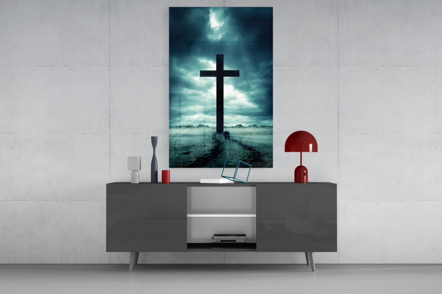 Stormy Desert Silhouette Cross Glass Wall Art