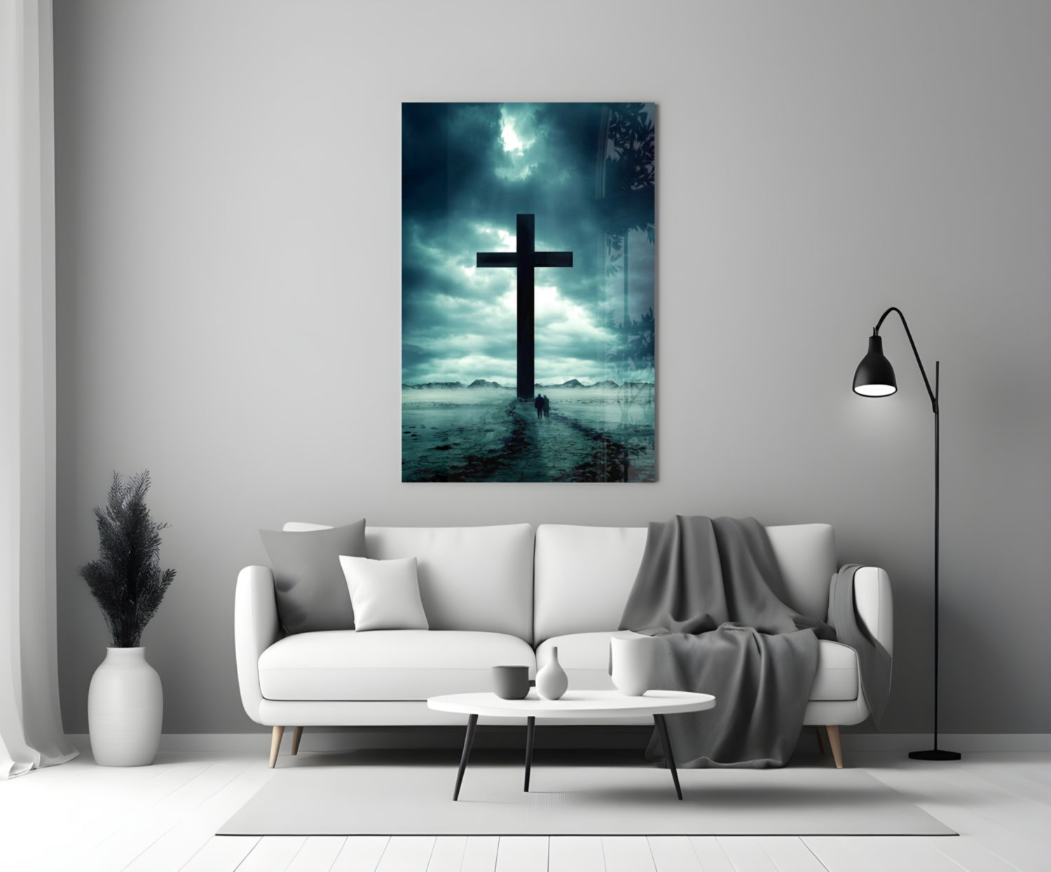 Stormy Desert Silhouette Cross Glass Wall Art
