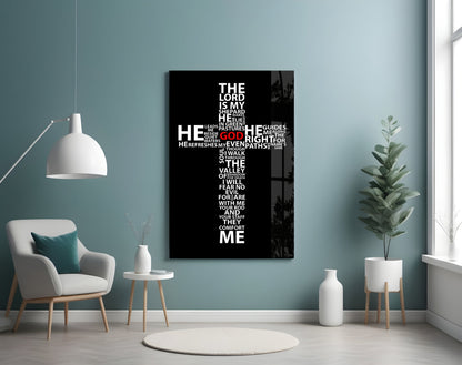 Psalm Typography Word Cross Glass Wall Art