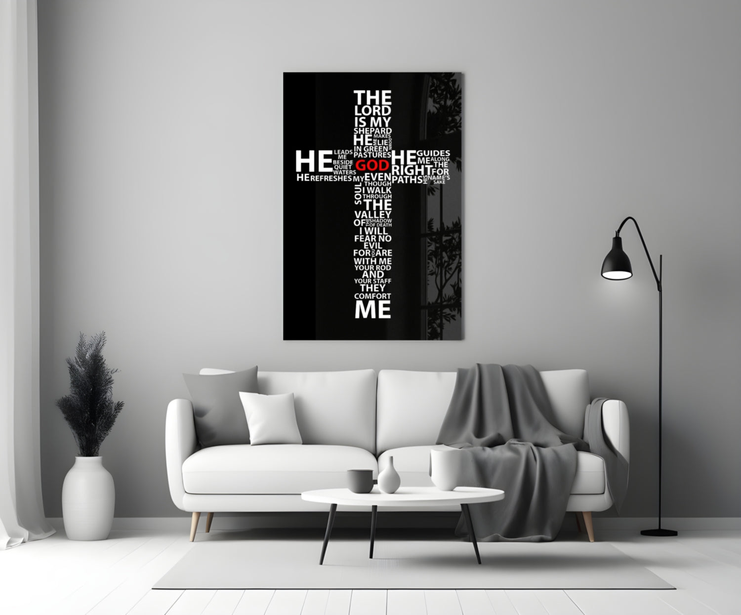 Psalm Typography Word Cross Glass Wall Art