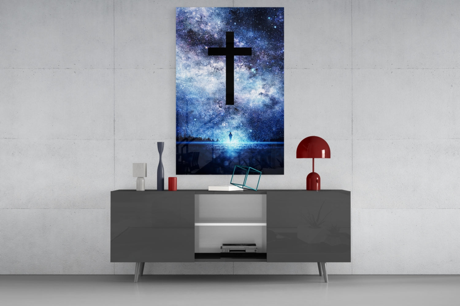 Starry Galaxy Sky Night Cross Glass Wall Art