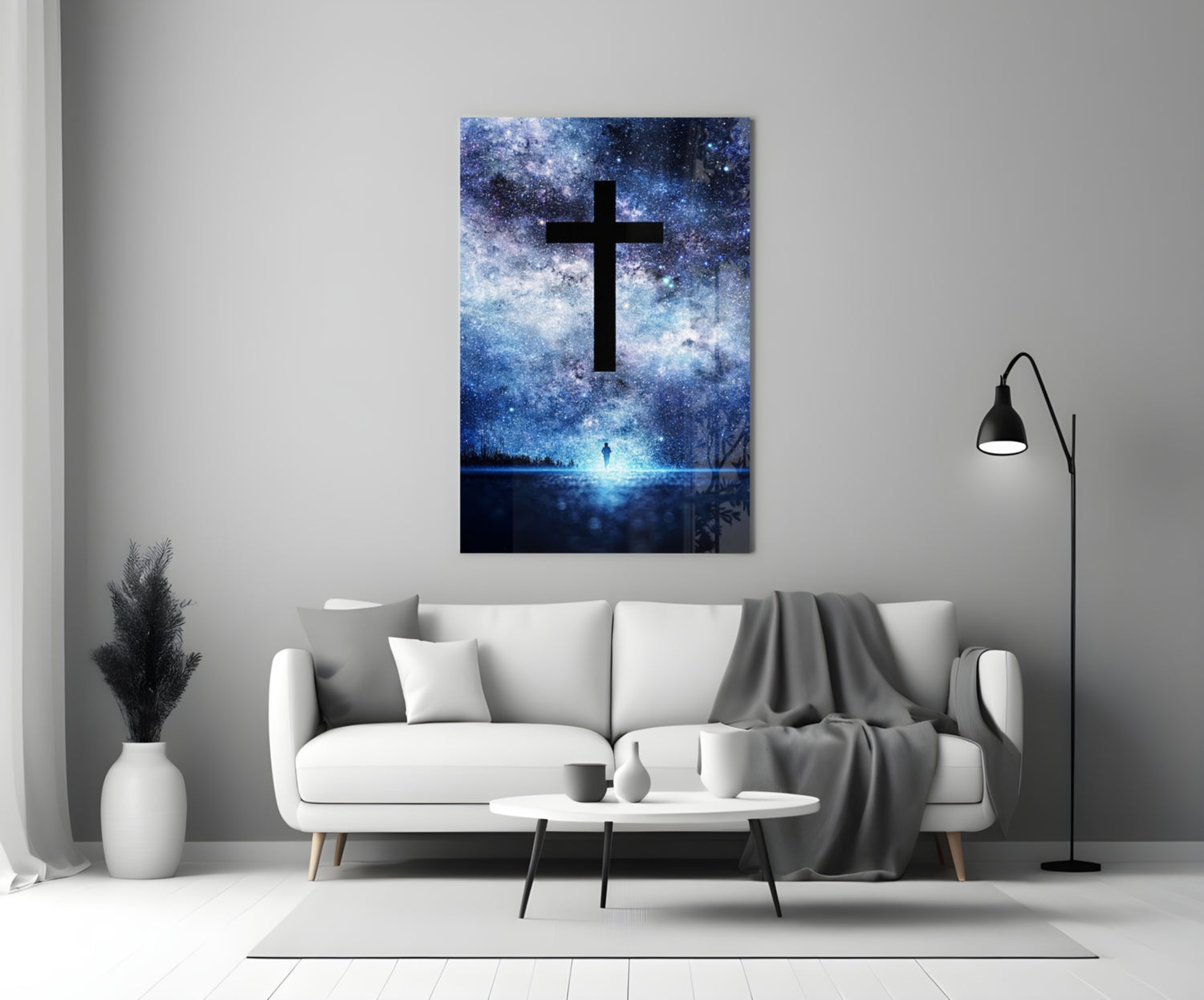 Starry Galaxy Sky Night Cross Glass Wall Art
