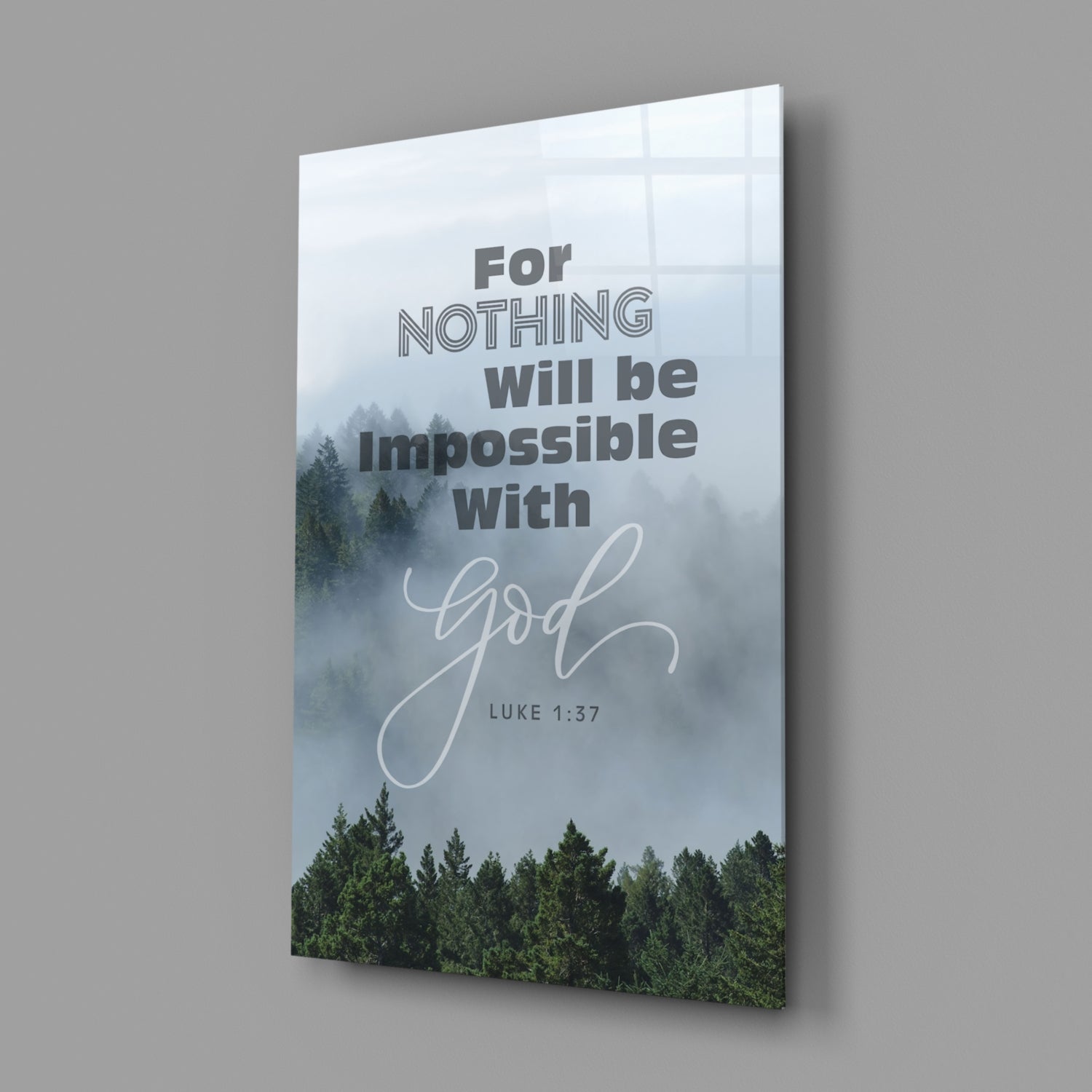 Nothing Impossible Misty Forest Verse Glass Wall Art