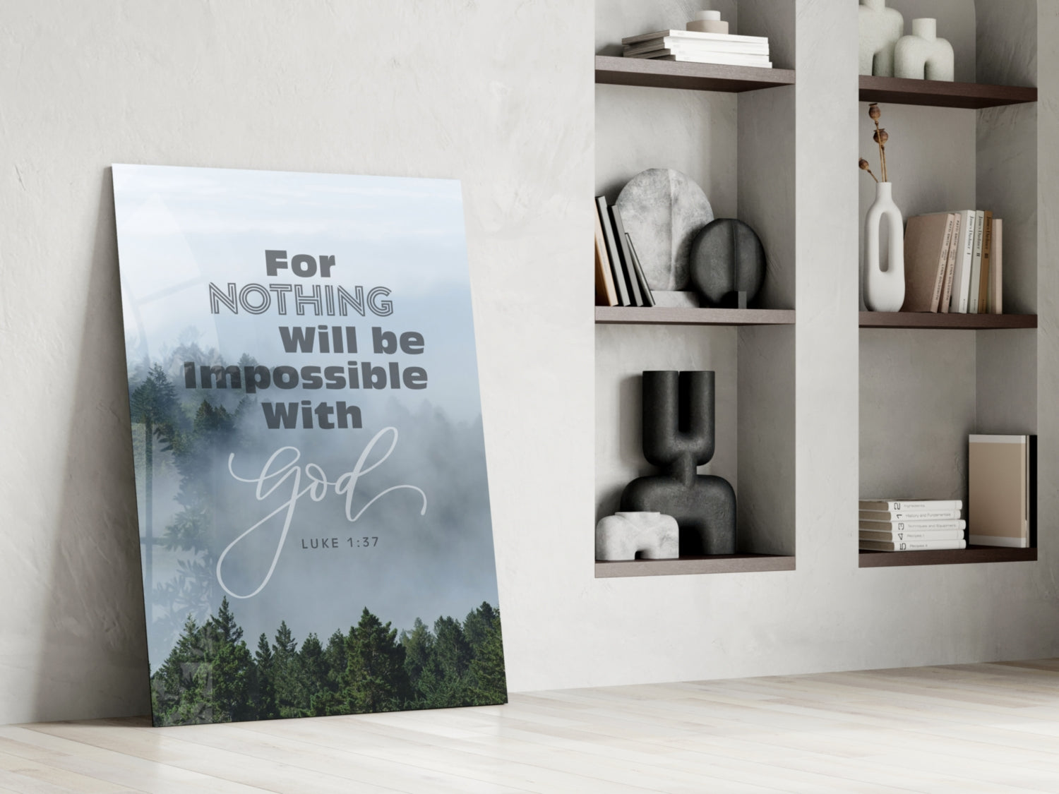 Nothing Impossible Misty Forest Verse Glass Wall Art