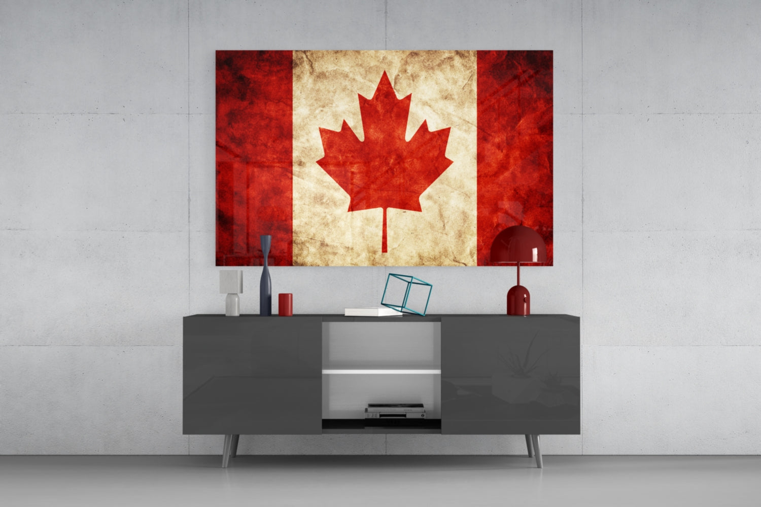 Vintage Grunge Canada Maple Leaf Flag Glass Wall Art