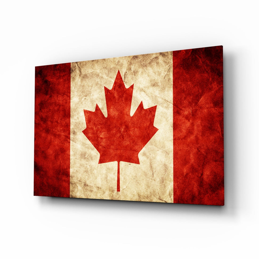 Vintage Grunge Canada Maple Leaf Flag Glass Wall Art