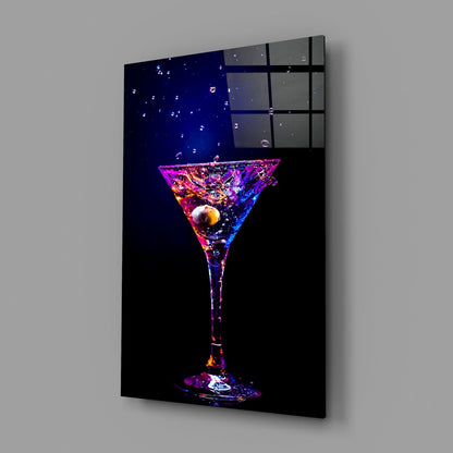 Neon Purple Splash Martini Olive Glass Wall Art