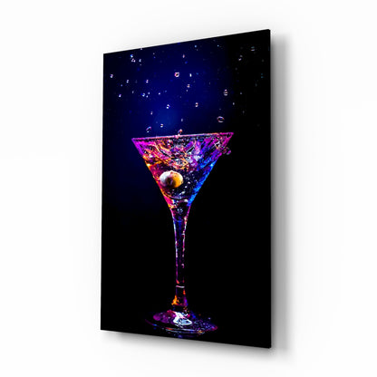 Neon Purple Splash Martini Olive Glass Wall Art
