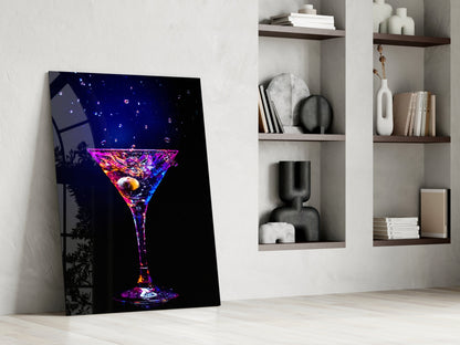 Neon Purple Splash Martini Olive Glass Wall Art