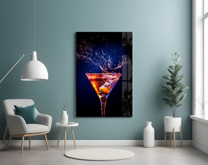 Amber Splash Martini Blue Backdrop Glass Wall Art