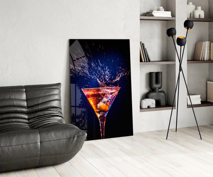 Amber Splash Martini Blue Backdrop Glass Wall Art