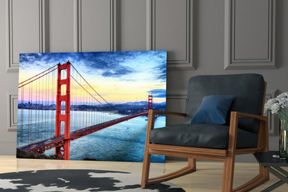 Golden Gate Bridge at Dusk Over Bay Glass Wall Art