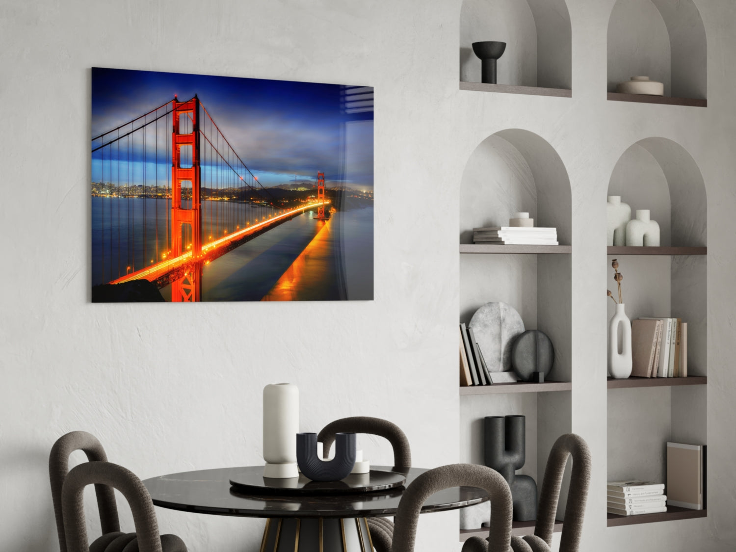 Golden Gate Bridge Night Lights Blue Hour Glass Wall Art