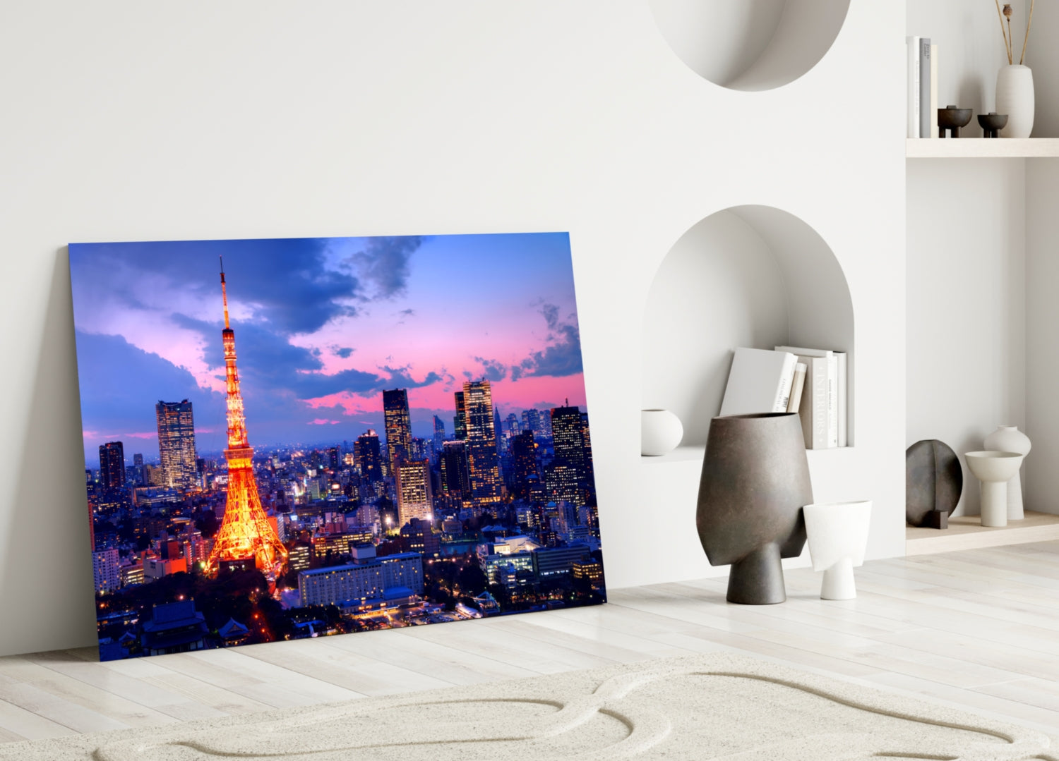 Tokyo Tower Twilight Glass Wall Art