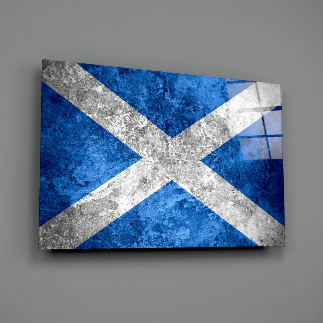 Weathered Concrete Blue Saltire Scotland Flag Glass Wall Art