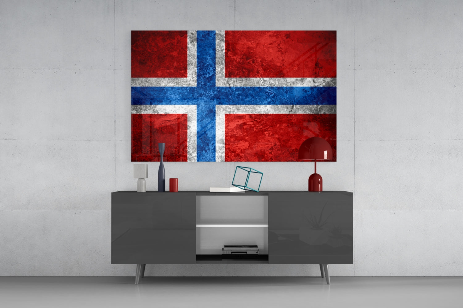 Stone Texture Norway Nordic Cross Flag Glass Wall Art