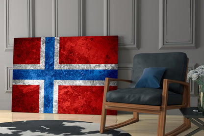 Stone Texture Norway Nordic Cross Flag Glass Wall Art