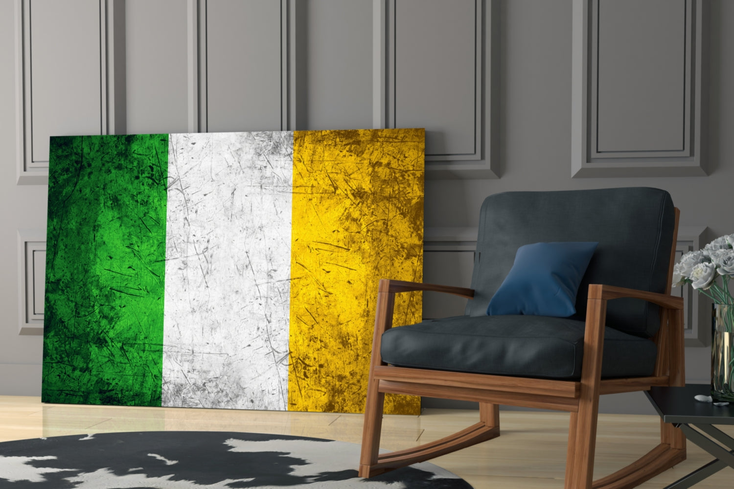 Scratched Metal Ireland Tricolor Flag Glass Wall Art
