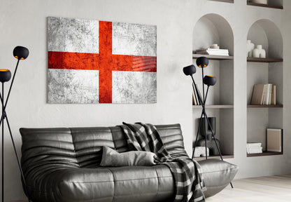 Scratched Steel Gray England Cross Flag Glass Wall Art
