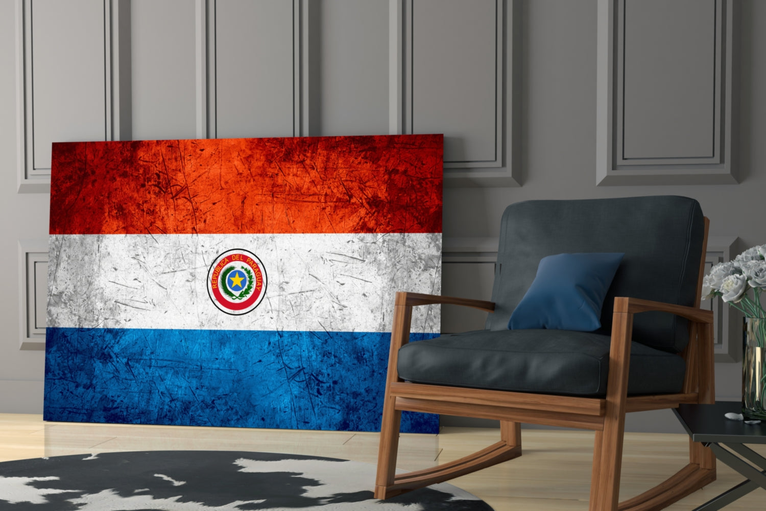 Scratched Metal Paraguay Seal Flag Glass Wall Art