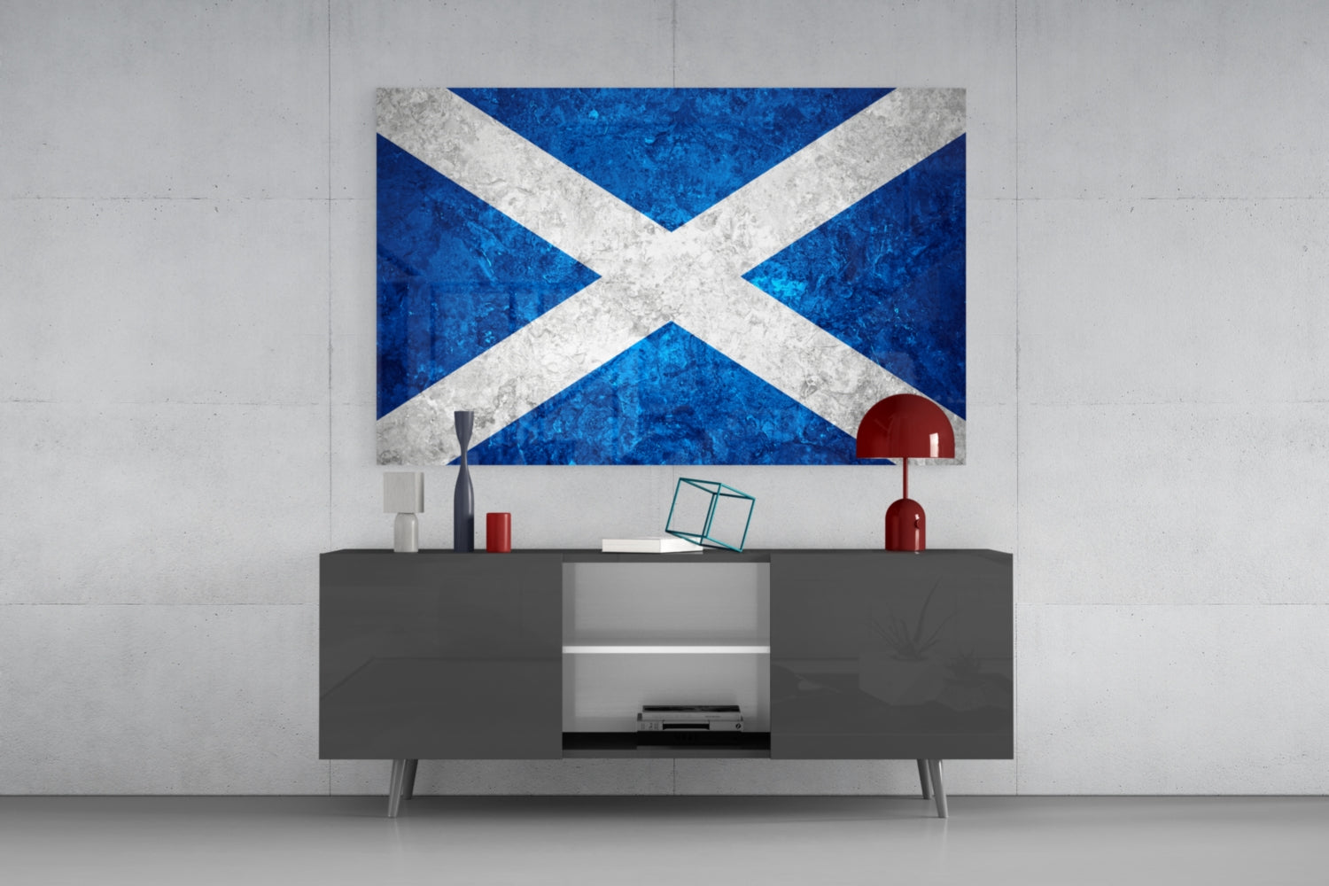 Icy Marble Deep Blue Scotland Flag Glass Wall Art