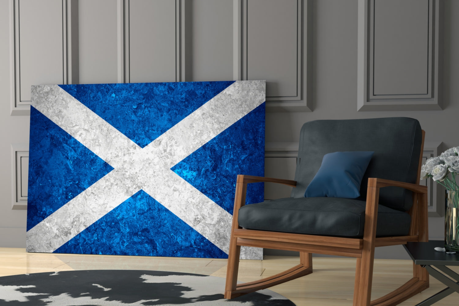 Icy Marble Deep Blue Scotland Flag Glass Wall Art