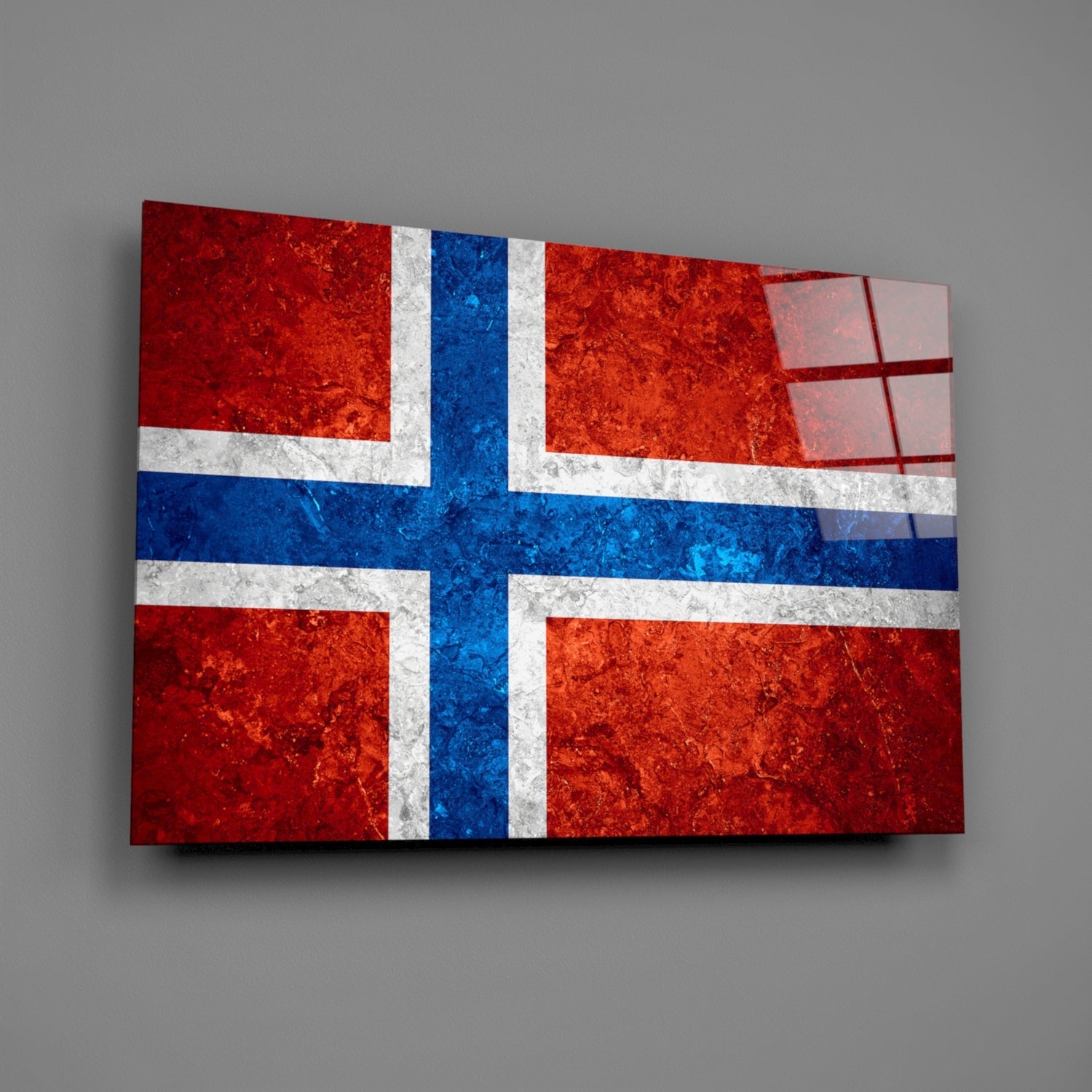 Rust Red Weathered Norway Cross Flag Glass Wall Art