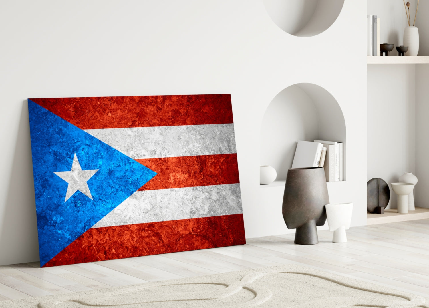 Frosted Marble Puerto Rico Star Flag Glass Wall Art