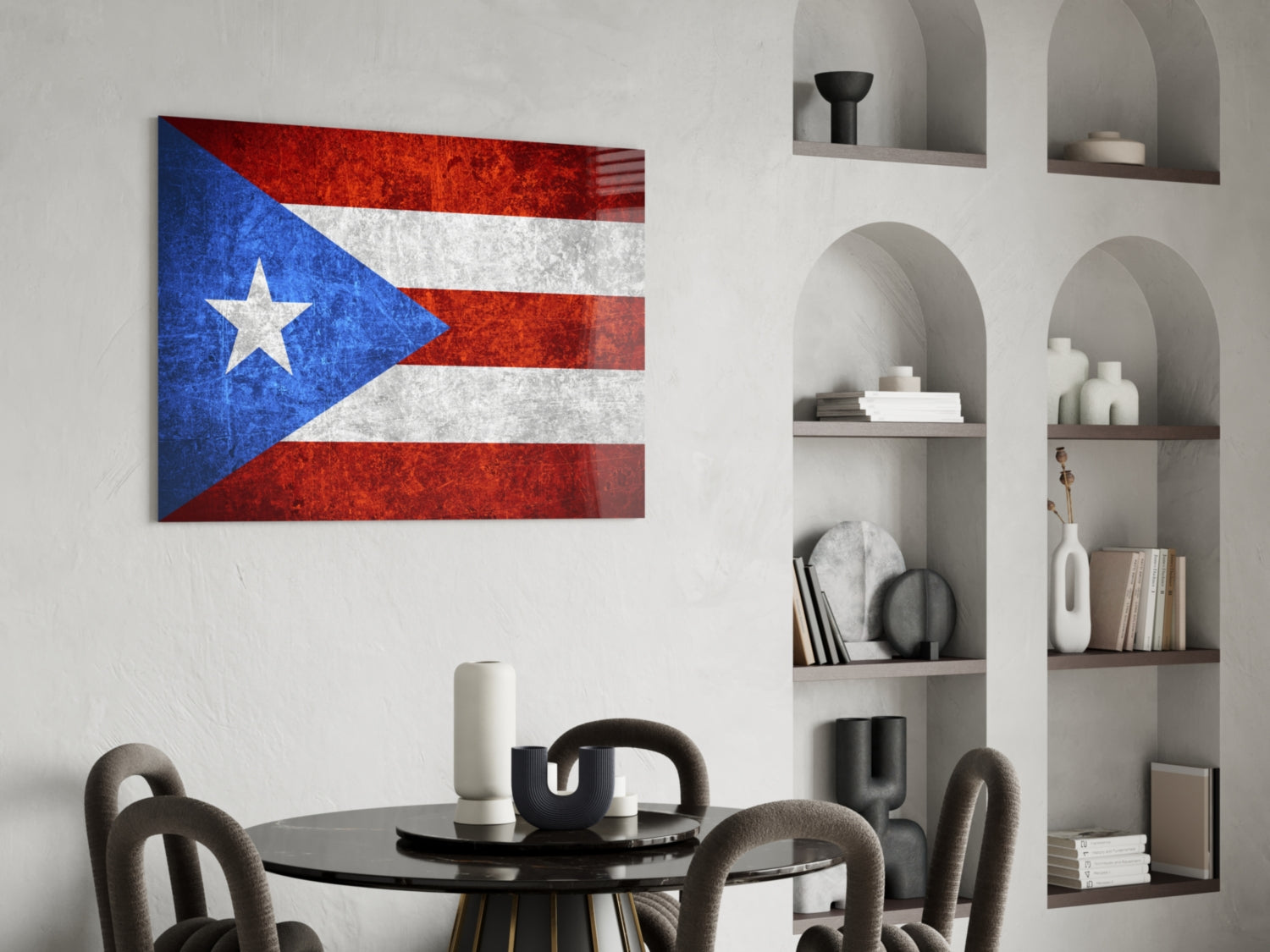Dark Grunge Puerto Rico Lone Star Flag Glass Wall Art