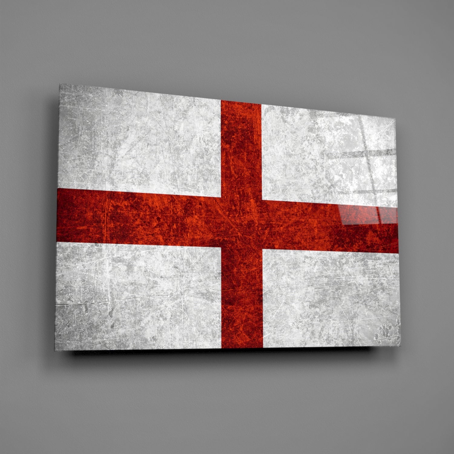 Stone White Crimson England Cross Flag Glass Wall Art