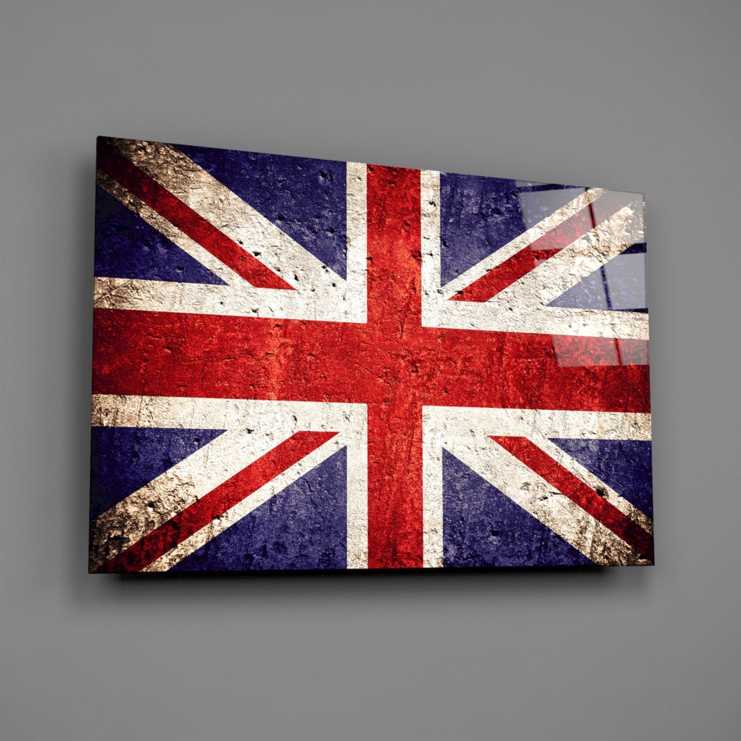 Rustic Faded Stone Wall Union Jack Glass Wall Art