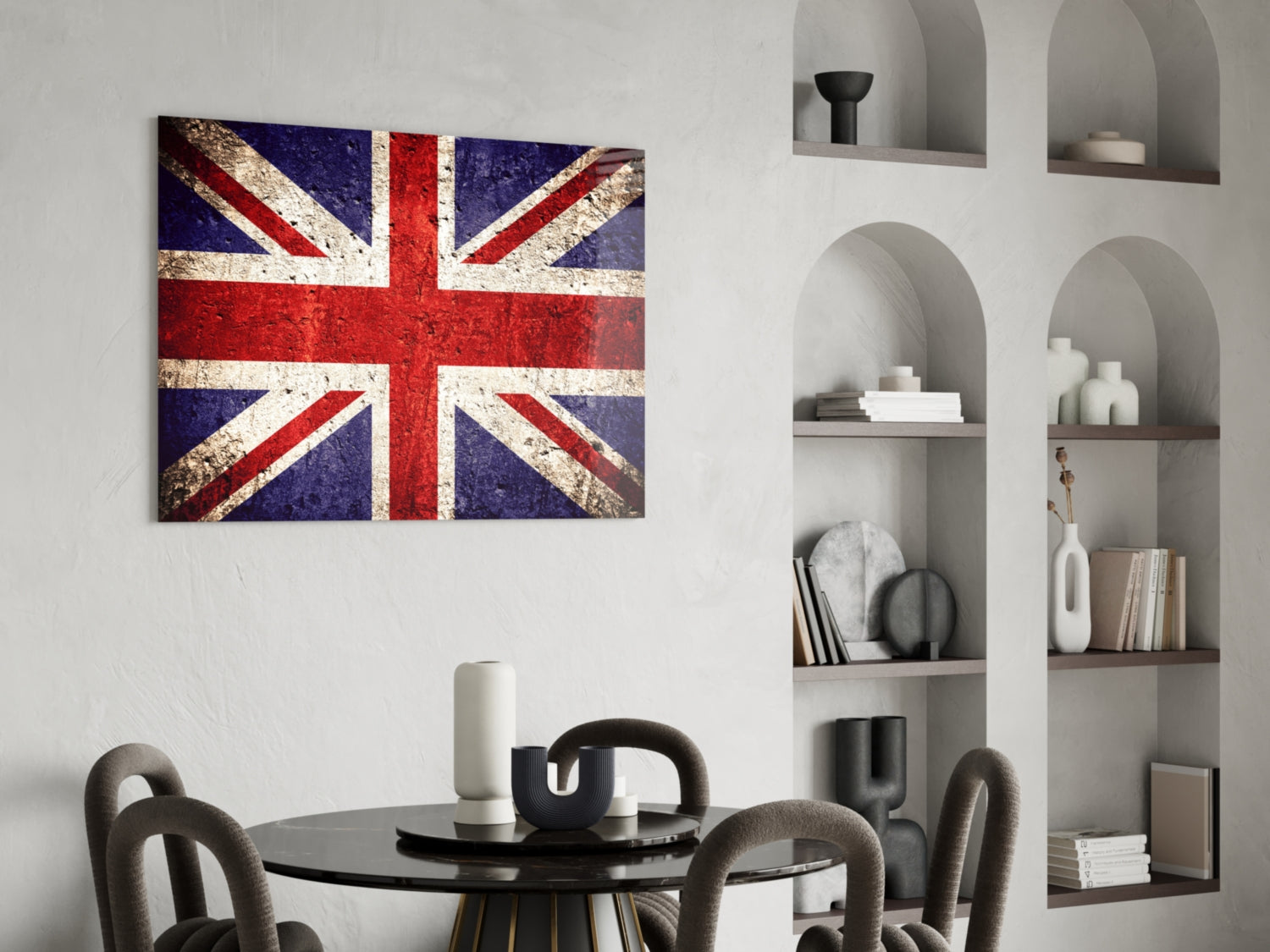 Rustic Faded Stone Wall Union Jack Glass Wall Art