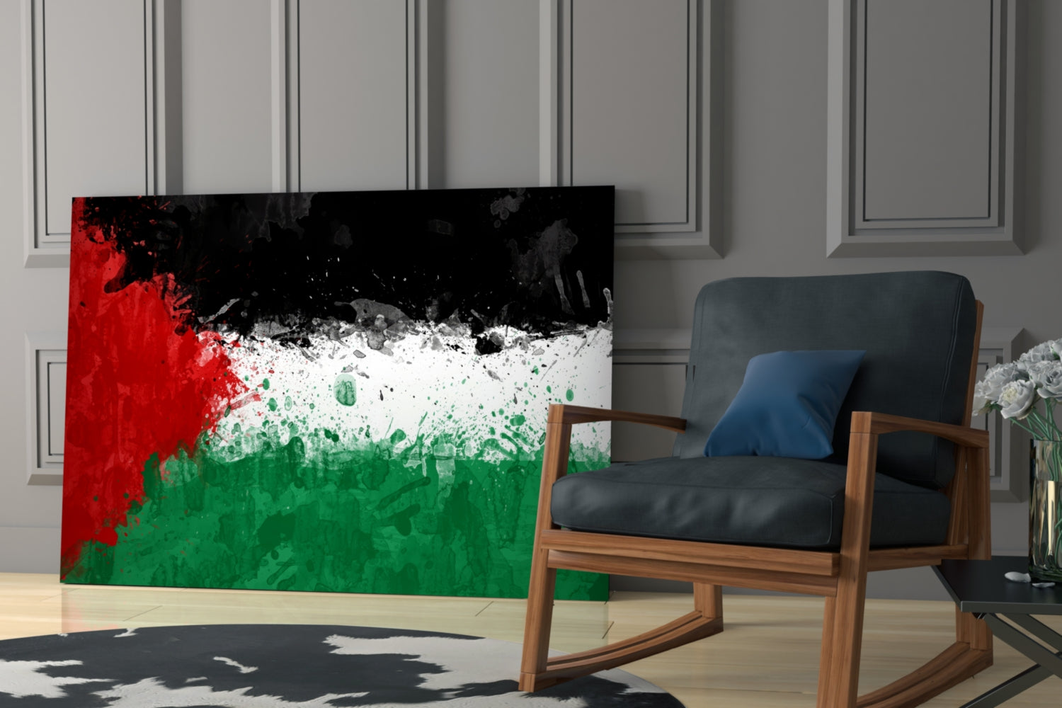 Watercolor Splatter Palestine Flag Glass Wall Art