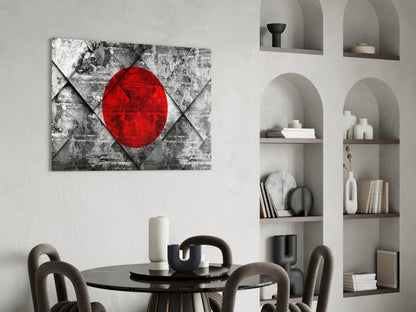 Diamond Concrete Red Sun Japan Flag Glass Wall Art