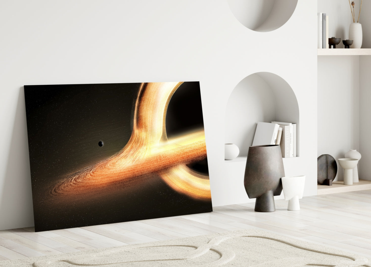Golden Black Hole Glass Wall Art