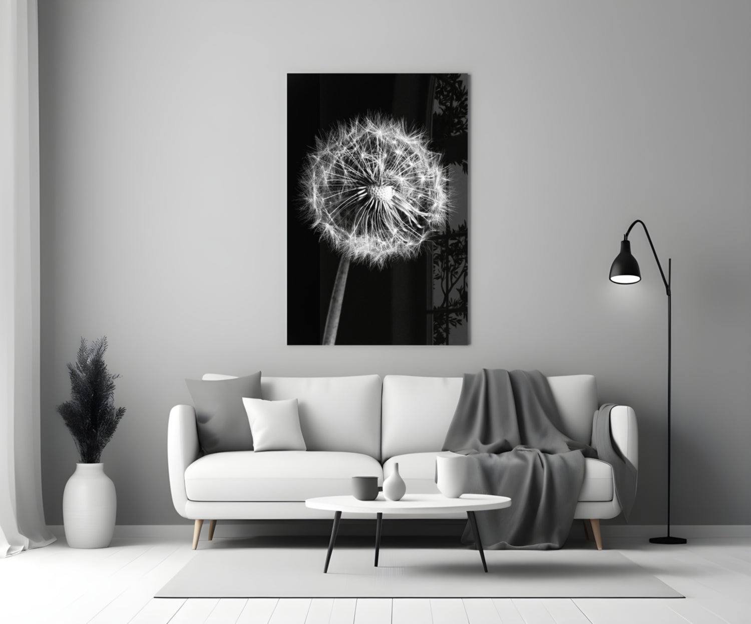 Wispy Dandelion Seed Head Glass Wall Art
