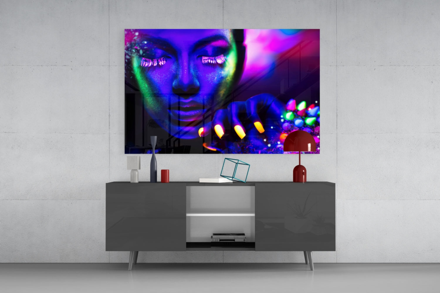 Glowing Gems Purple Blacklight Woman Glass Wall Art