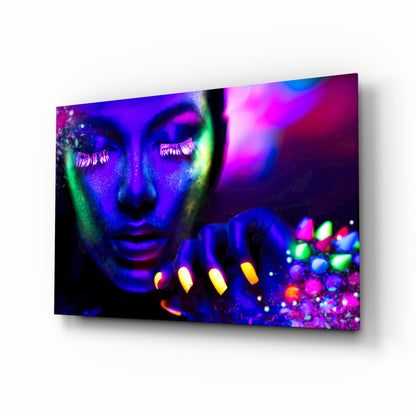 Glowing Gems Purple Blacklight Woman Glass Wall Art