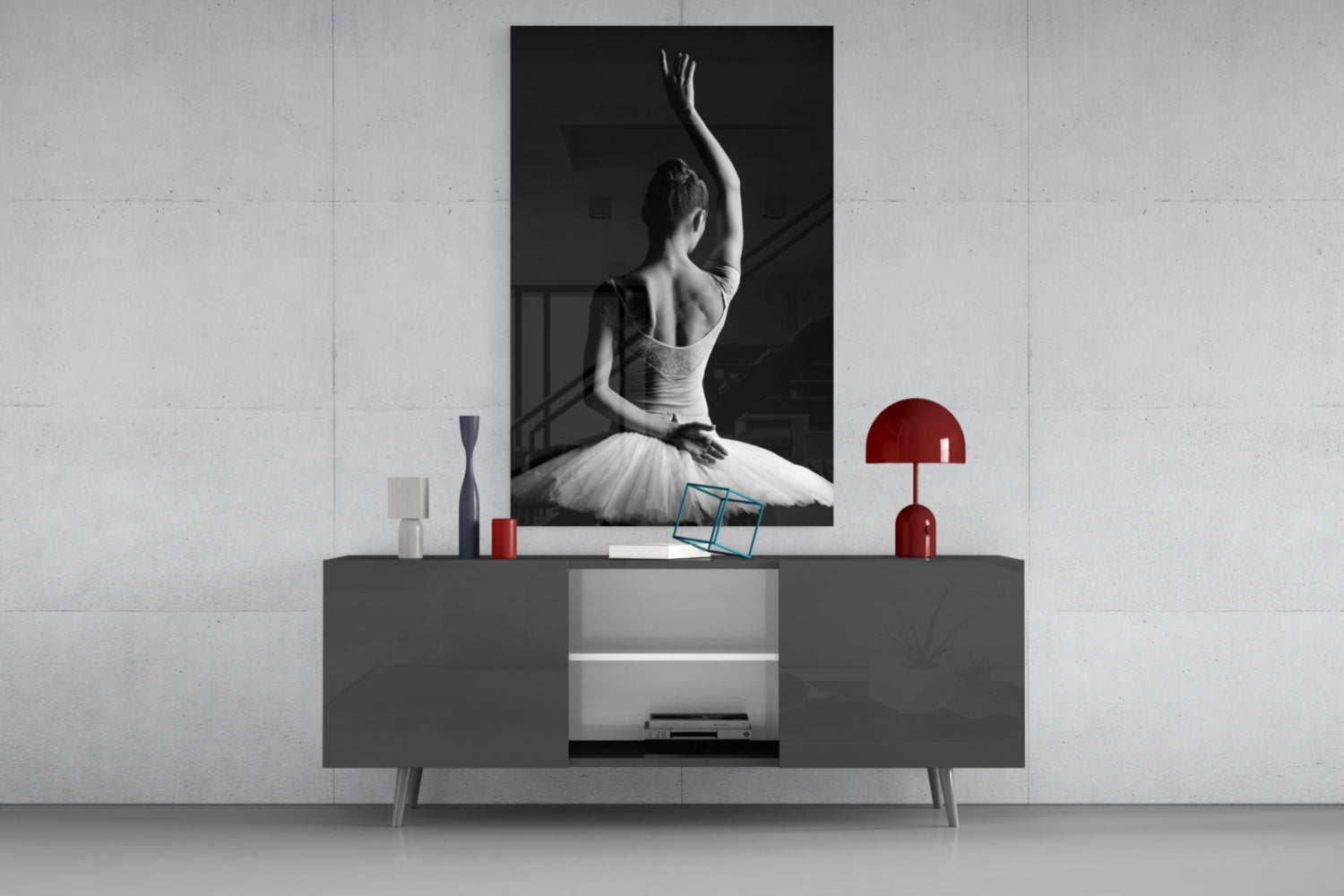 Black and White Tutu Ballerina Glass Wall Art