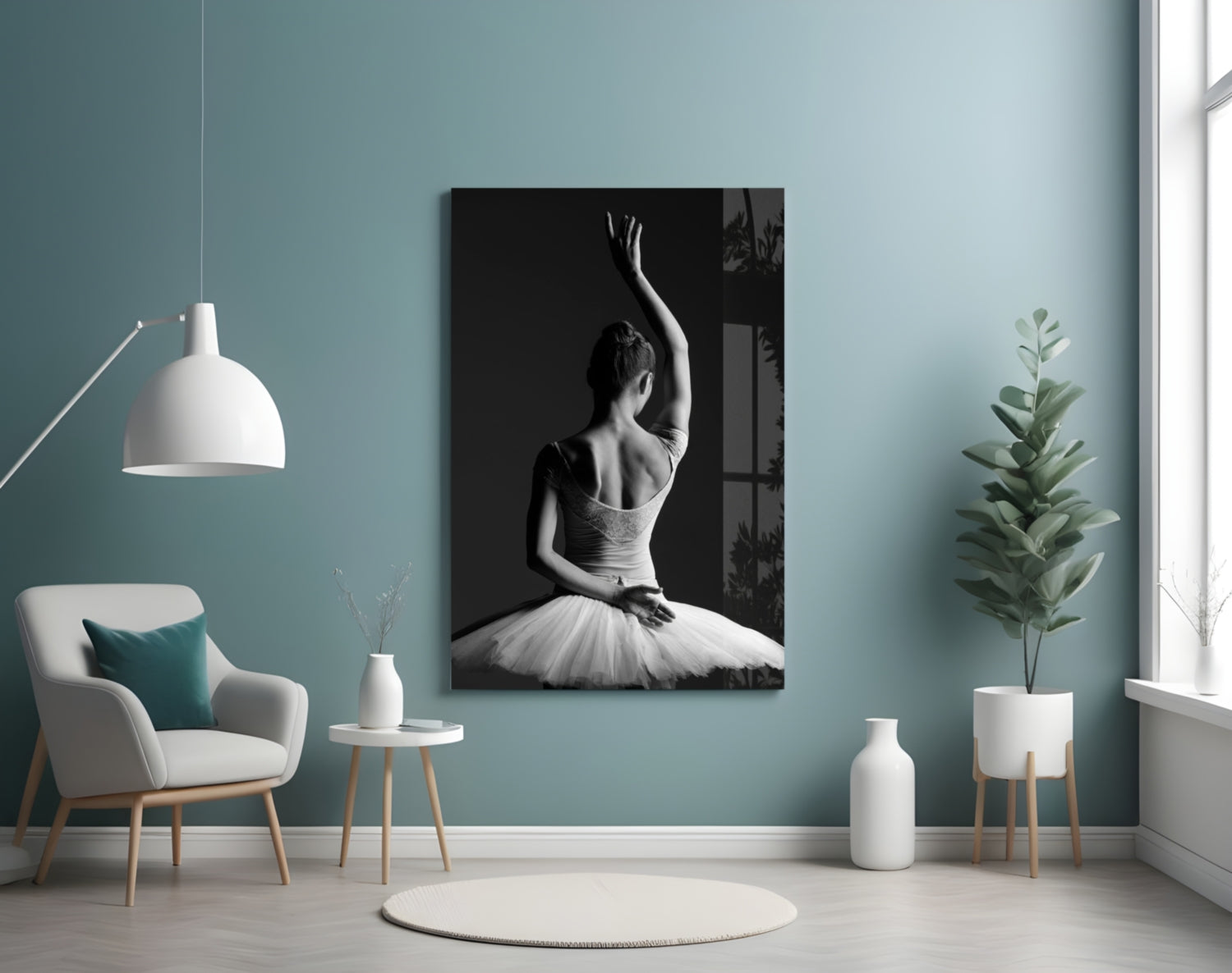 Black and White Tutu Ballerina Glass Wall Art