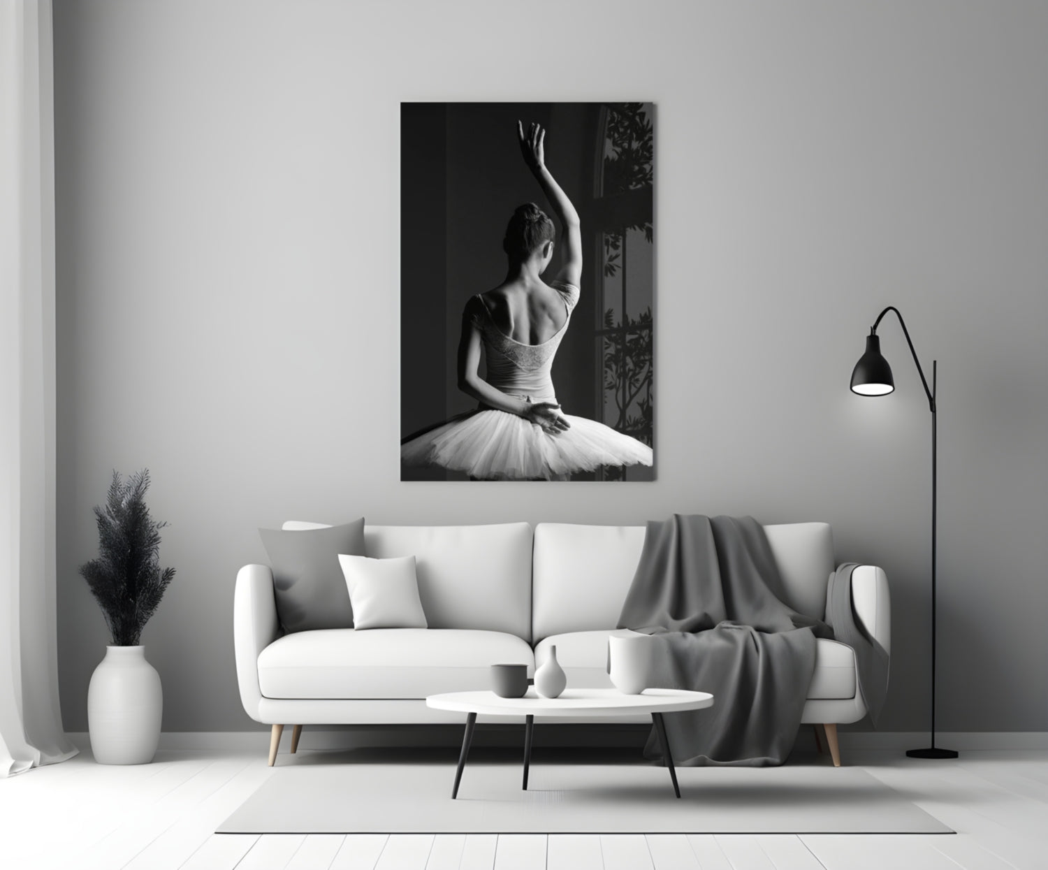 Black and White Tutu Ballerina Glass Wall Art