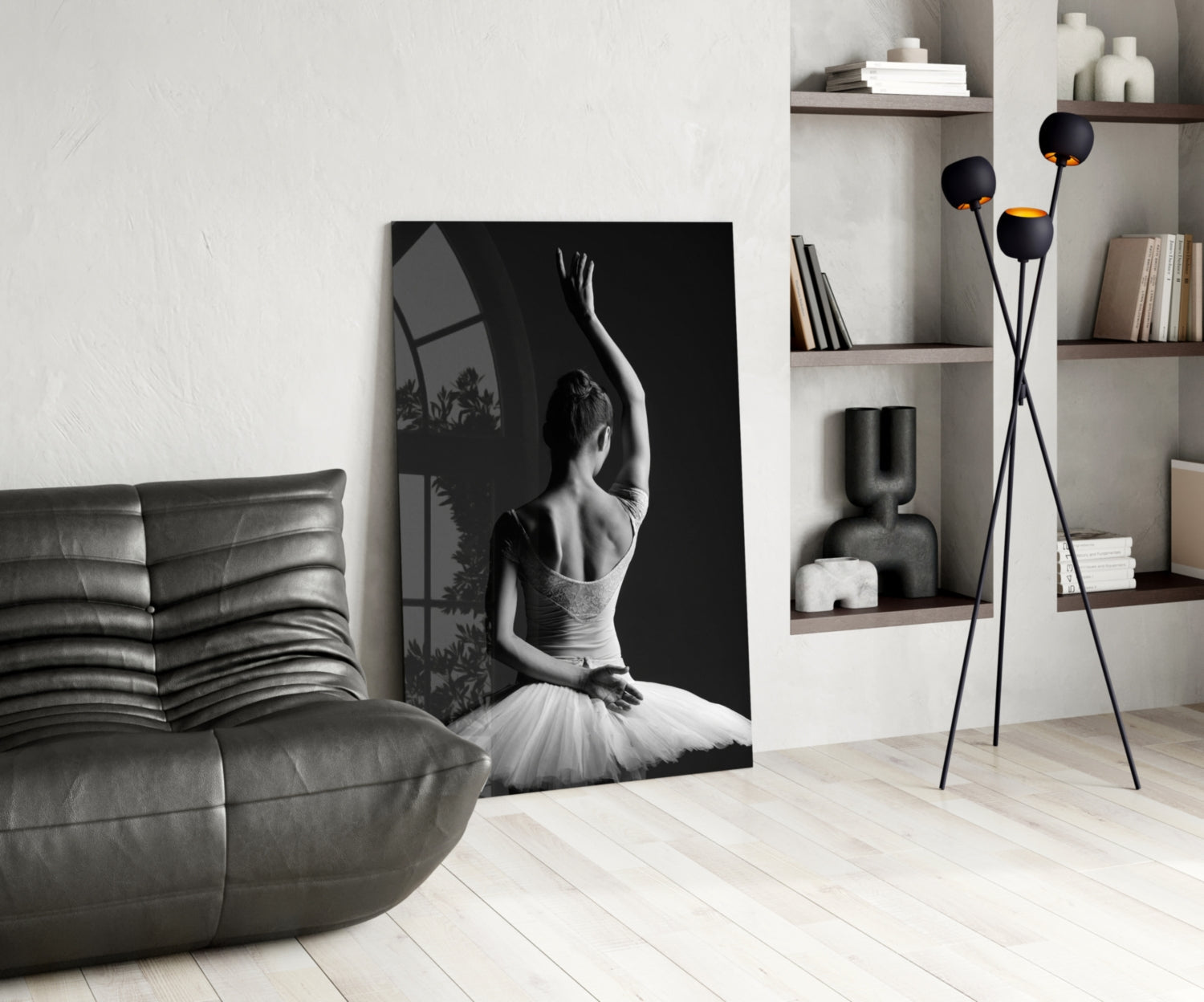 Black and White Tutu Ballerina Glass Wall Art