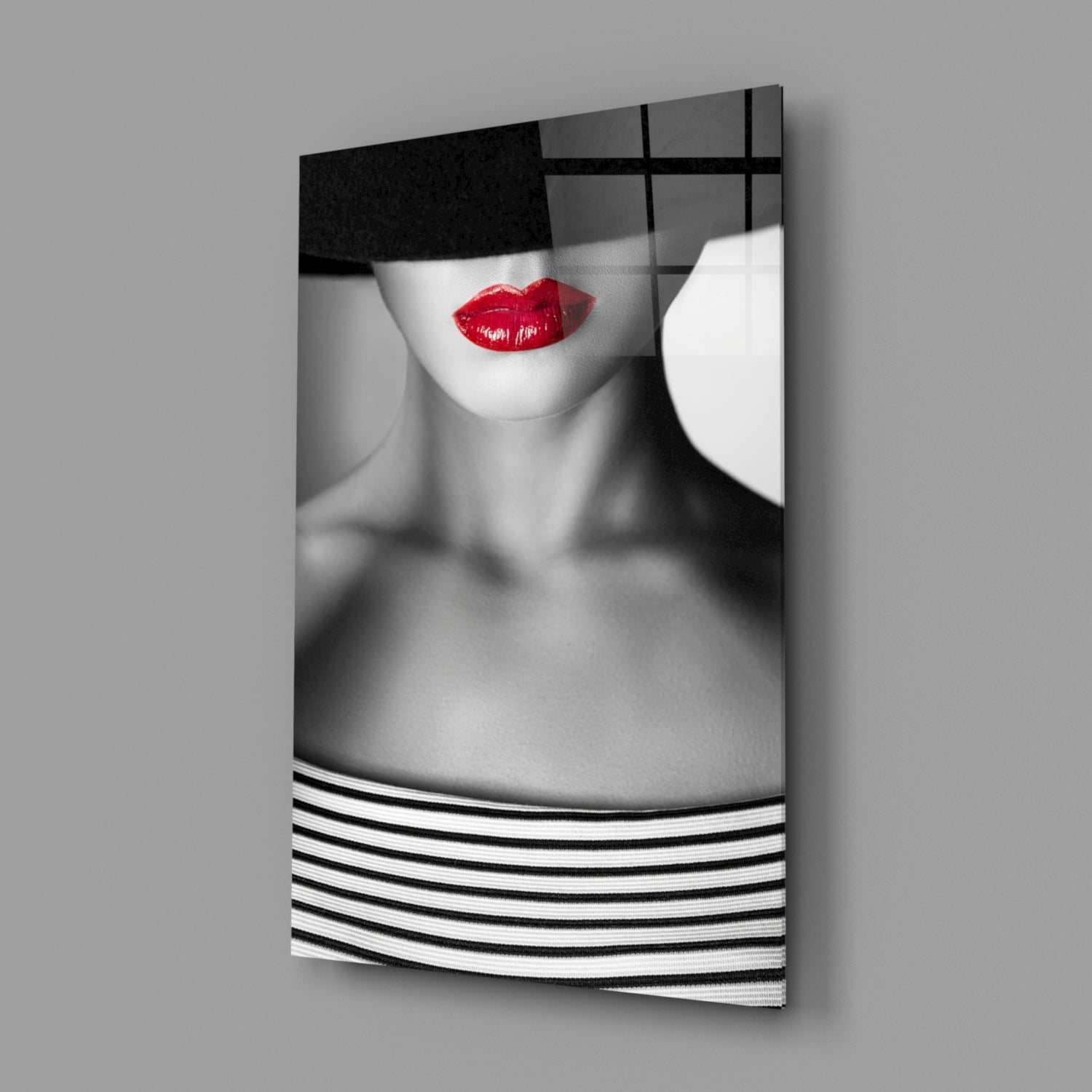 Red Lips Portrait Glass Wall Art