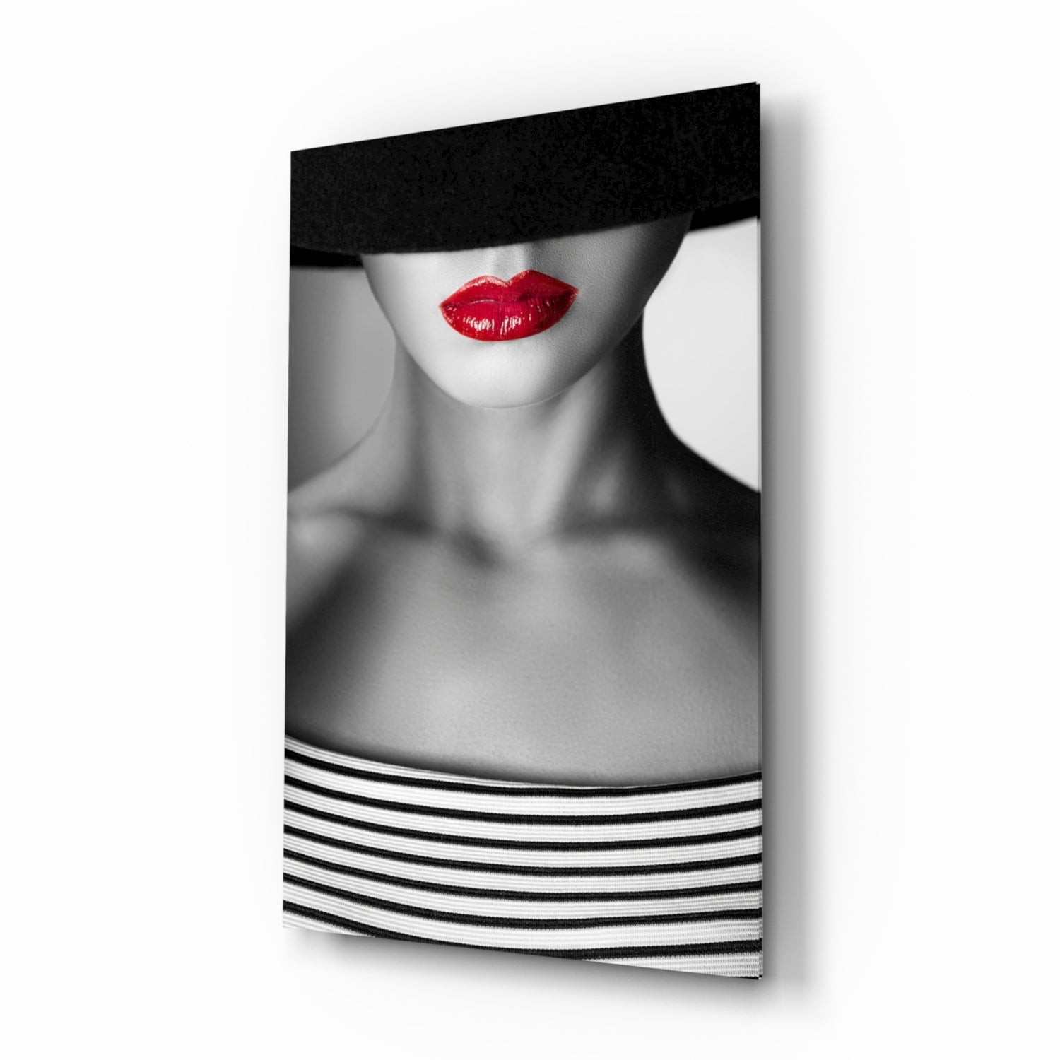 Red Lips Portrait Glass Wall Art